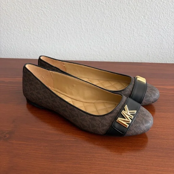 Michael Kors Brown and Black MK Logo Ballet Flats - Picture 2 of 5